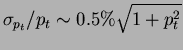 $\sigma_{p_t} /p_t \sim 0.5 \% \sqrt{1 + p^2_t}$